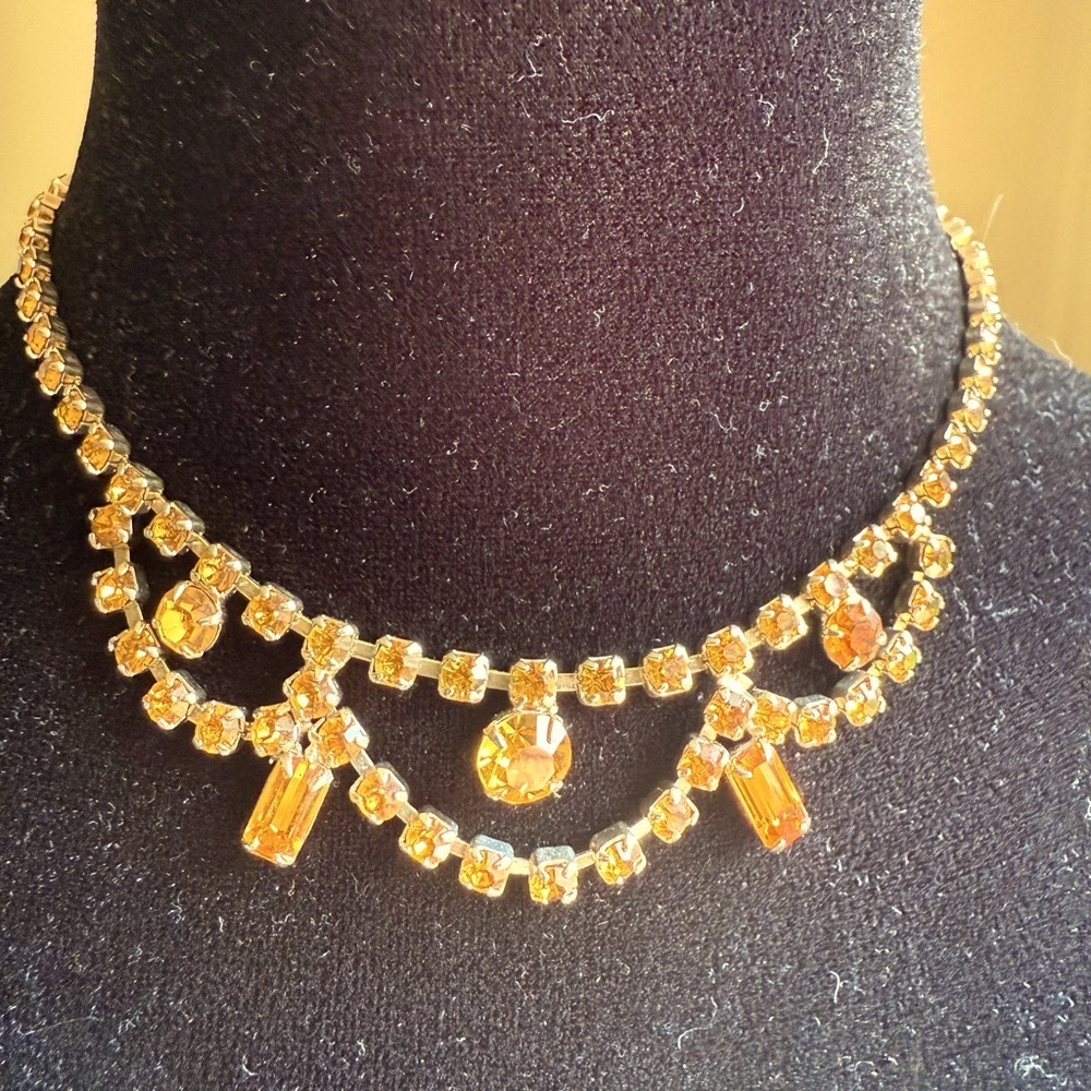 Vintage Rhinestone Jewelry Set with gold stones
